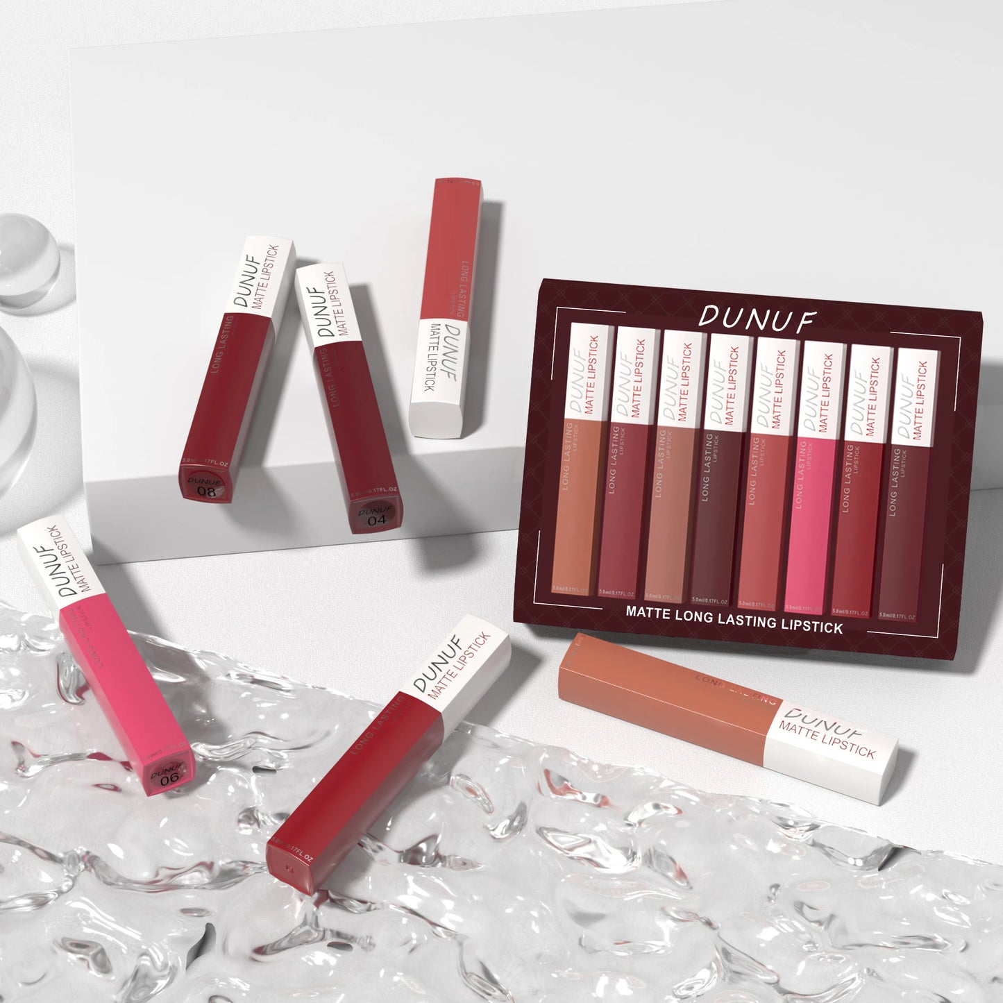 8pc/set Long-Lasting Lip Gloss Matte Waterproof Lipstick Lip Stain Non-transfer Highly Pigmented Nude Red Y2K Daily&Party Makeup