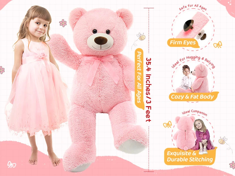 MorisMos Giant Teddy Bear Stuffed Animal 3ft-36 inch Big Pink Teddy Bear for Girlfriend Boyfriend Wife Mom Fiancée Valentine's