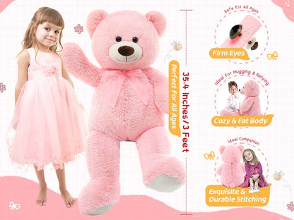 MorisMos Giant Teddy Bear Stuffed Animal 3ft-36 inch Big Pink Teddy Bear for Girlfriend Boyfriend Wife Mom Fiancée Valentine's