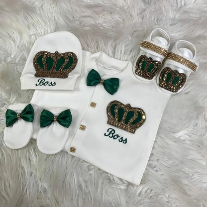 Name Personalized Layette Newborn 4pcs Crown Jewelry Welcome Home Romper Baby Clothes Baby Girl Boy Toddler's Cotton Outfits