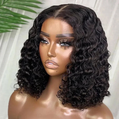 Pre Cut Glueless Water Wave Bob Wig Human Hair 13x6 Lace Frontal