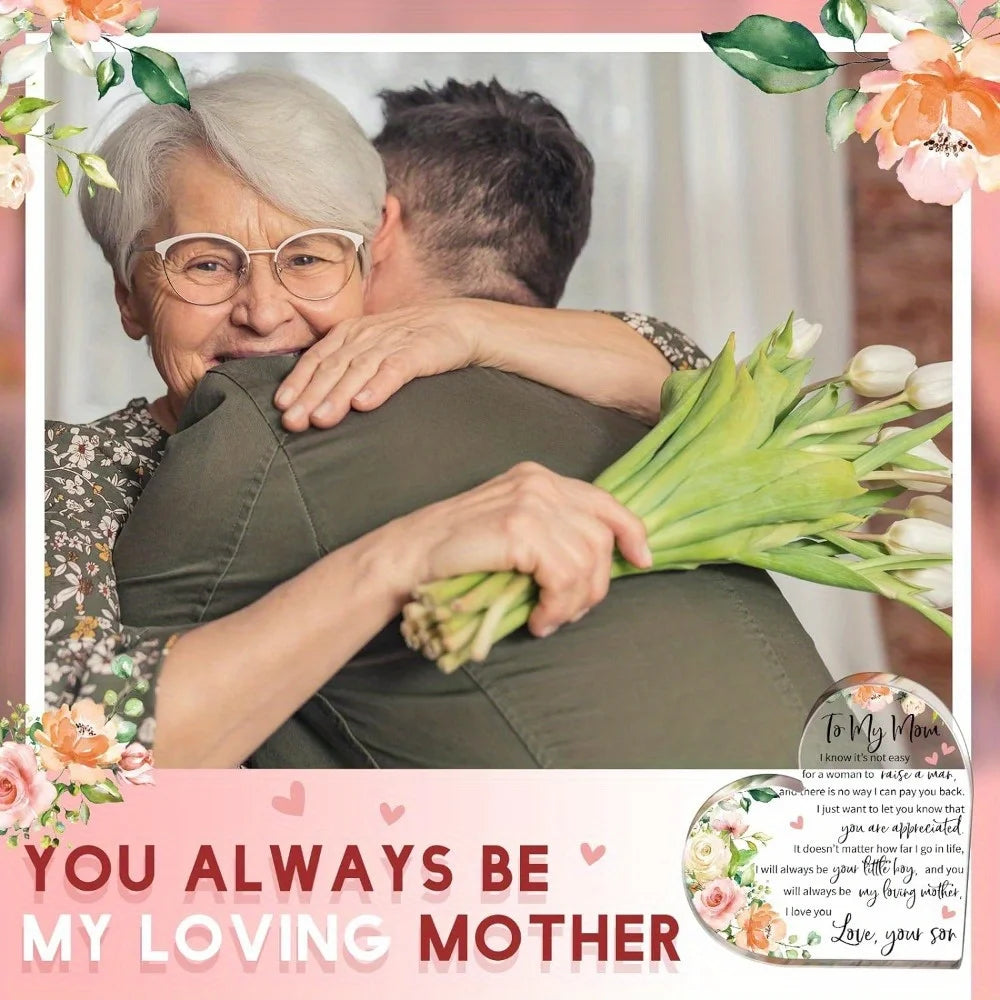 Mom Acrylic Heart Plaque: Birthday/Mother's Day/Christmas/Valentine's Gift from Son/Daughter. Thoughtful, Shows Gratitude