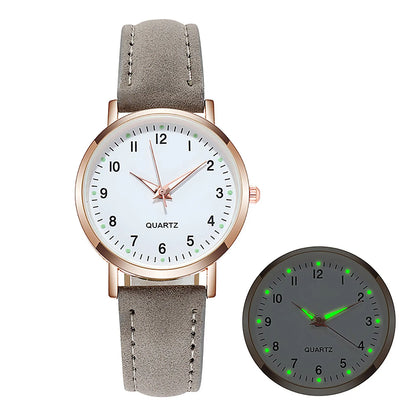 Ladies Retro Quartz Watch Diamond Dial Luminous Leather Strap Watch