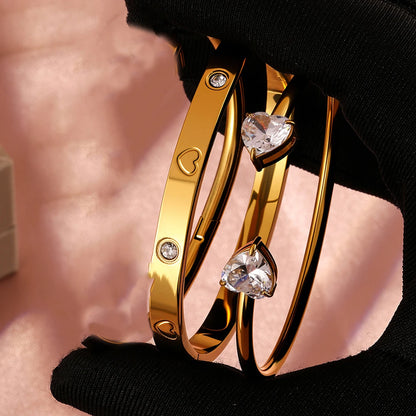 Yupsk 18K Gold Plated Stainless Steel Heart Shape Zirconia Open Bracelet for Women Sparkling Zircon Valentine's Day Gift