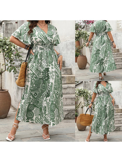 Elegant Floral Print Off-Shoulder Maxi Dress with Ruffle Hem and Tie Waist for Women s Summer Wedding Guest Outfit
