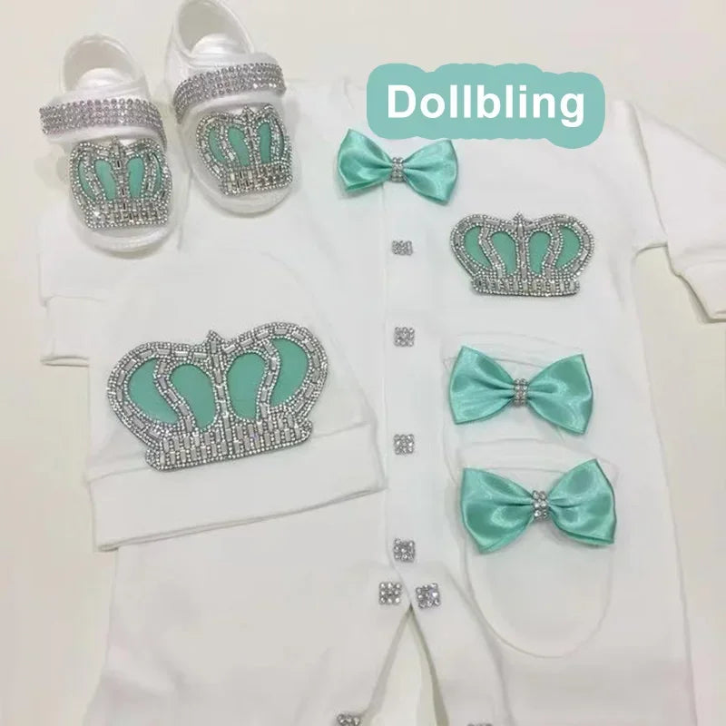 Name Personalized Layette Newborn 4pcs Crown Jewelry Welcome Home Romper Baby Clothes Baby Girl Boy Toddler's Cotton Outfits