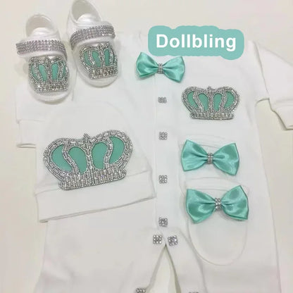 Name Personalized Layette Newborn 4pcs Crown Jewelry Welcome Home Romper Baby Clothes Baby Girl Boy Toddler's Cotton Outfits