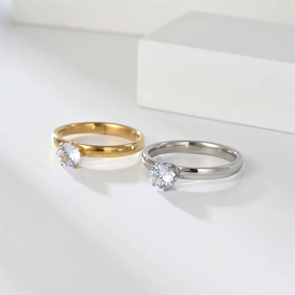 Diamond Setting Stainless Steel Couple Rings for Women Men Engagement Jewelry Valentine's Day Gifts Size 5-12