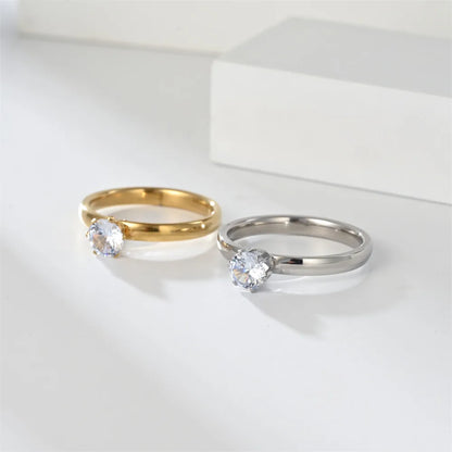 Diamond Setting Stainless Steel Couple Rings for Women Men Engagement Jewelry Valentine's Day Gifts Size 5-12