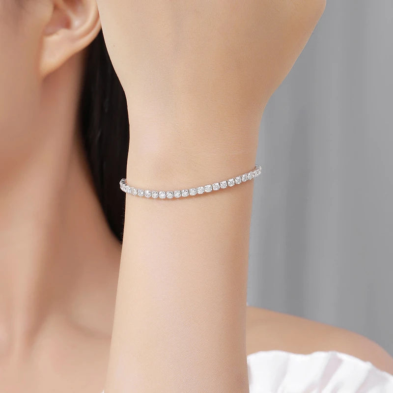 Luxury Moissanite Bracelet 925 Sterling Silver Adjustable Women Jewellery