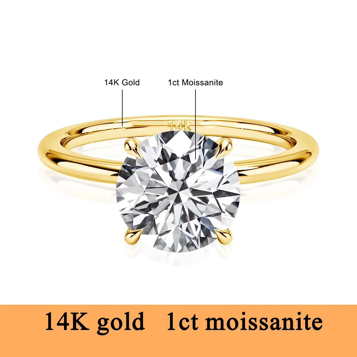 Real Gold 14K Moissanite Women's Ring Simplicity AU585 K Gold Diamond Wedding Band Bride Engagement Jewelry Mother Lovers Gift