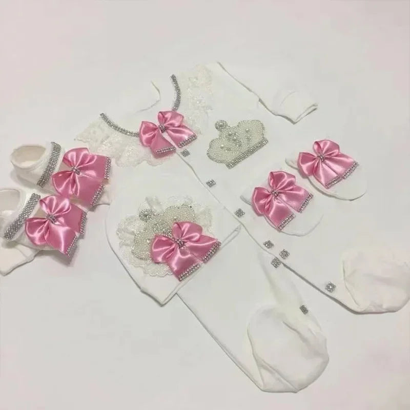 Name Personalized Layette Newborn 4pcs Crown Jewelry Welcome Home Romper Baby Clothes Baby Girl Boy Toddler's Cotton Outfits
