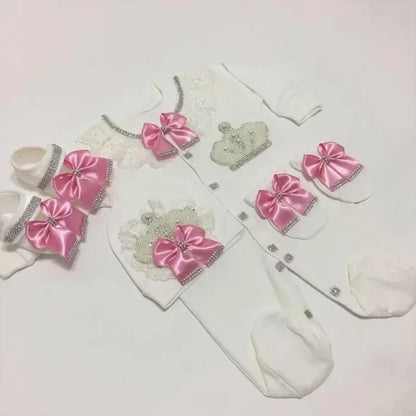Name Personalized Layette Newborn 4pcs Crown Jewelry Welcome Home Romper Baby Clothes Baby Girl Boy Toddler's Cotton Outfits