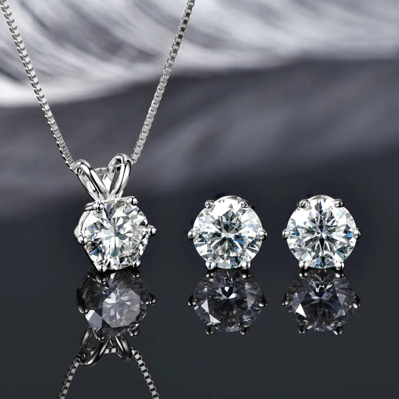 IOGOU Real 925 Silver Moissanite Jewelry Set Gold Plated 0.5-2ct Stud Earrings Solitaire Pendant Necklace Set for Women Men Gift