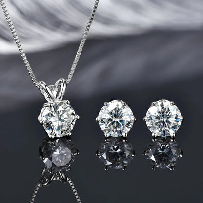 IOGOU Real 925 Silver Moissanite Jewelry Set Gold Plated 0.5-2ct Stud Earrings Solitaire Pendant Necklace Set for Women Men Gift
