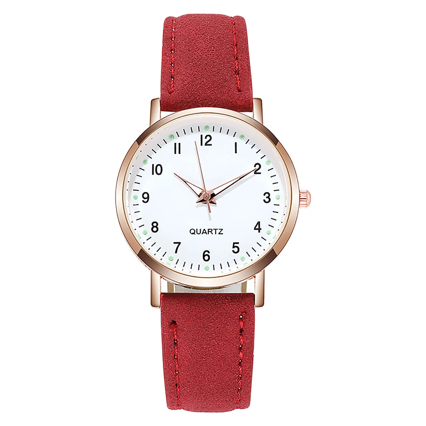 Ladies Retro Quartz Watch Diamond Dial Luminous Leather Strap Watch
