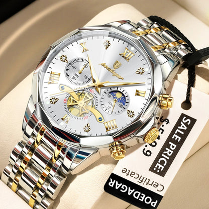 POEDAGAR Luxury Men’s Chronograph Watch Waterproof Stainless Steel Quartz