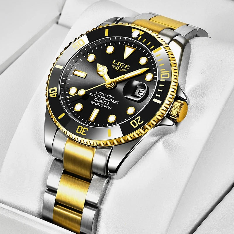 LIGE Men’s Luxury Diver Watch 30ATM Waterproof Quartz Sport Date Watch