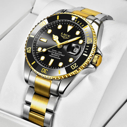LIGE Men’s Luxury Diver Watch 30ATM Waterproof Quartz Sport Date Watch