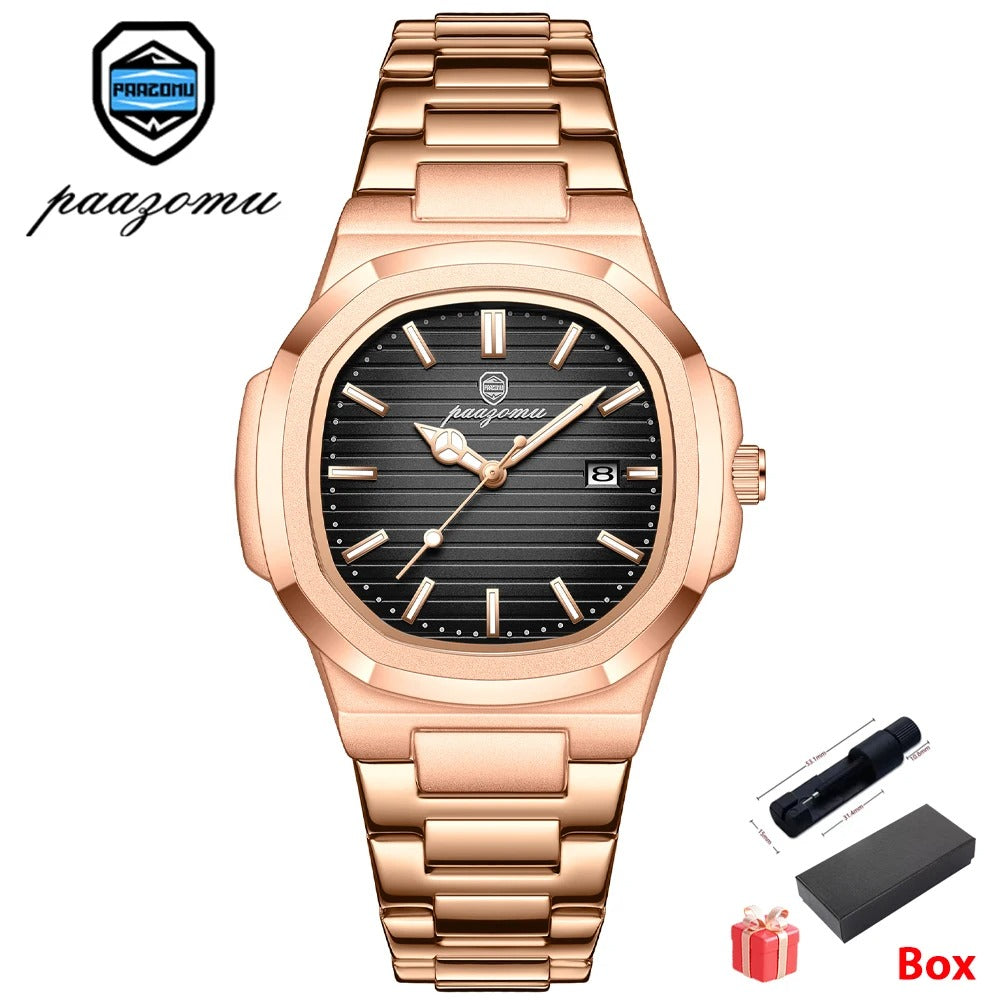 Men’s Waterproof Stainless Steel Quartz Watch Luminous Date Week Display