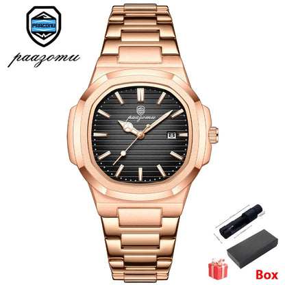 Men’s Waterproof Stainless Steel Quartz Watch Luminous Date Week Display