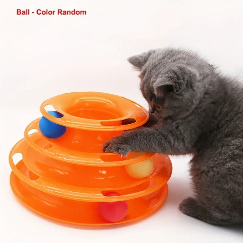 3 Layer Interactive Cat Toy Tower with Rolling Balls Puzzle Game for Cats