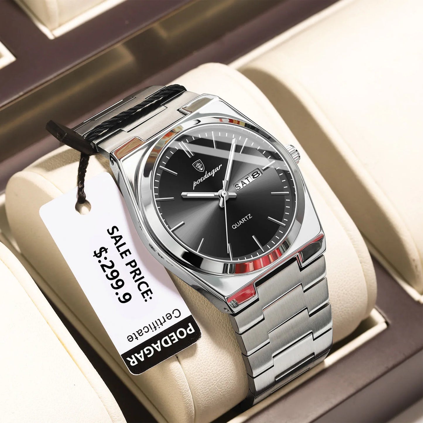 POEDAGAR Men’s Luxury Quartz Watch Stainless Steel Waterproof Luminous Date
