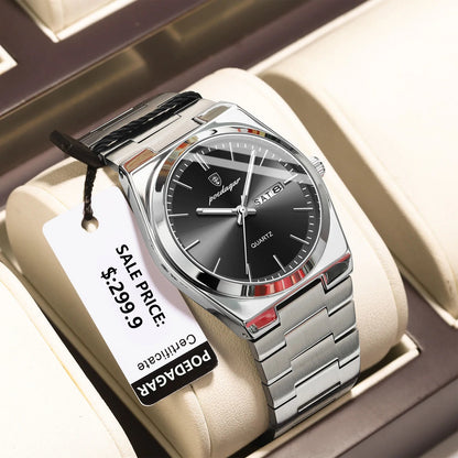 POEDAGAR Men’s Luxury Quartz Watch Stainless Steel Waterproof Luminous Date