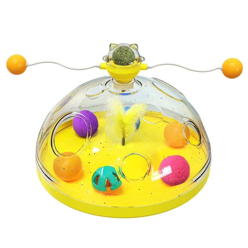 Cat Puzzle Toy Indoor Interactive Spinning Track Balls & Feather Teaser