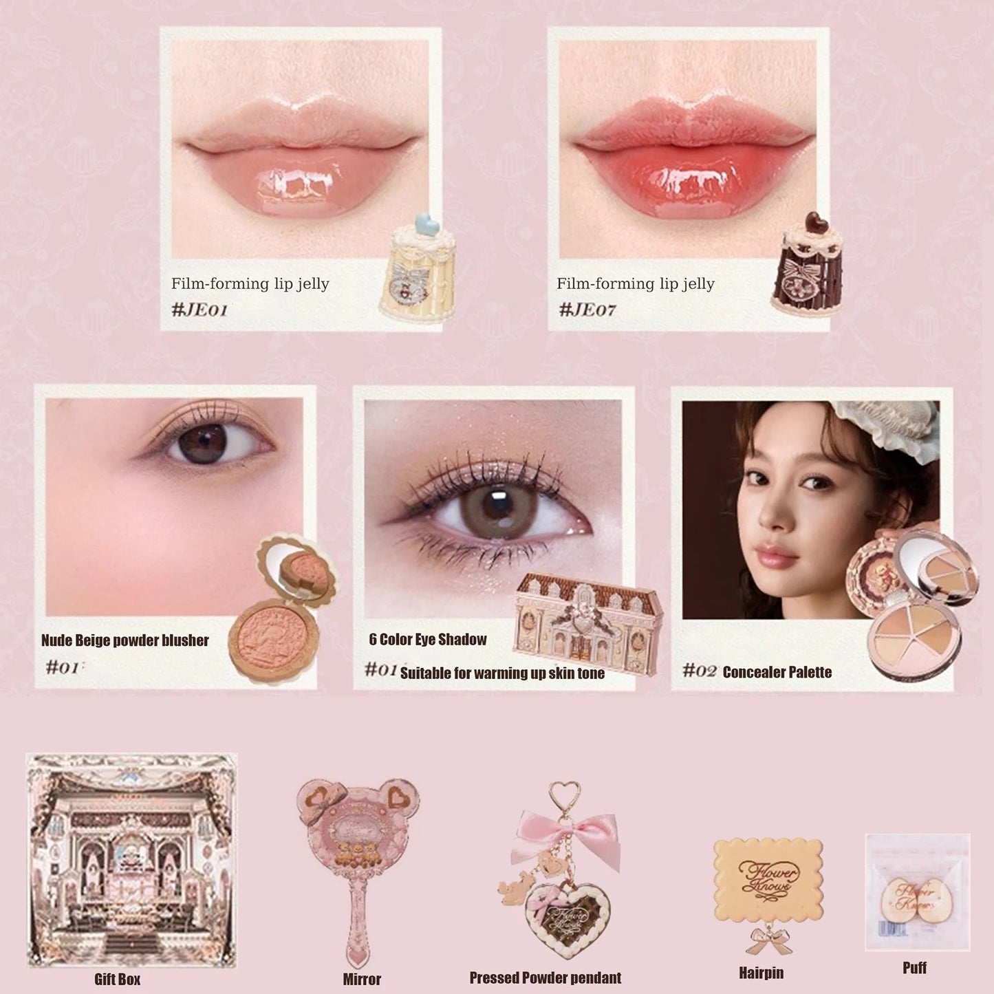 Flower Knows Sweetie Bear Makeup Box Set 10PCS Eyeshadow Blush Lip Kit