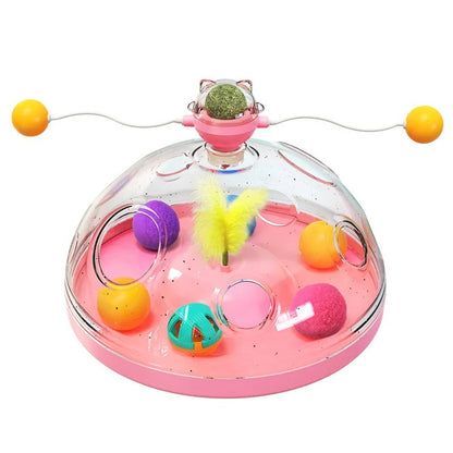 Cat Puzzle Toy Indoor Interactive Spinning Track Balls & Feather Teaser