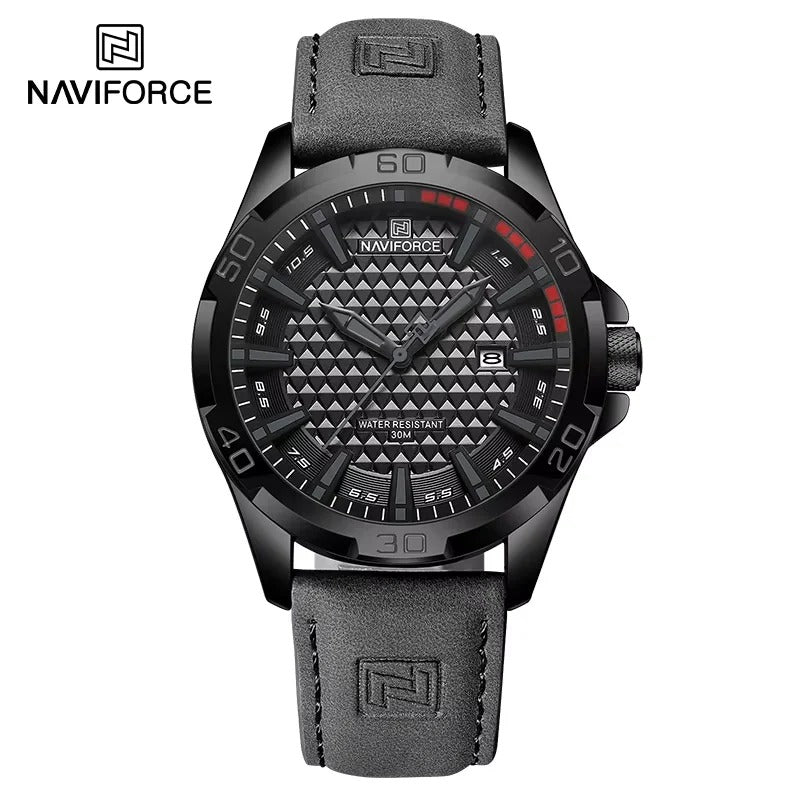 NAVIFORCE Men’s Military Quartz Watch Leather Waterproof Calendar Sport Watch