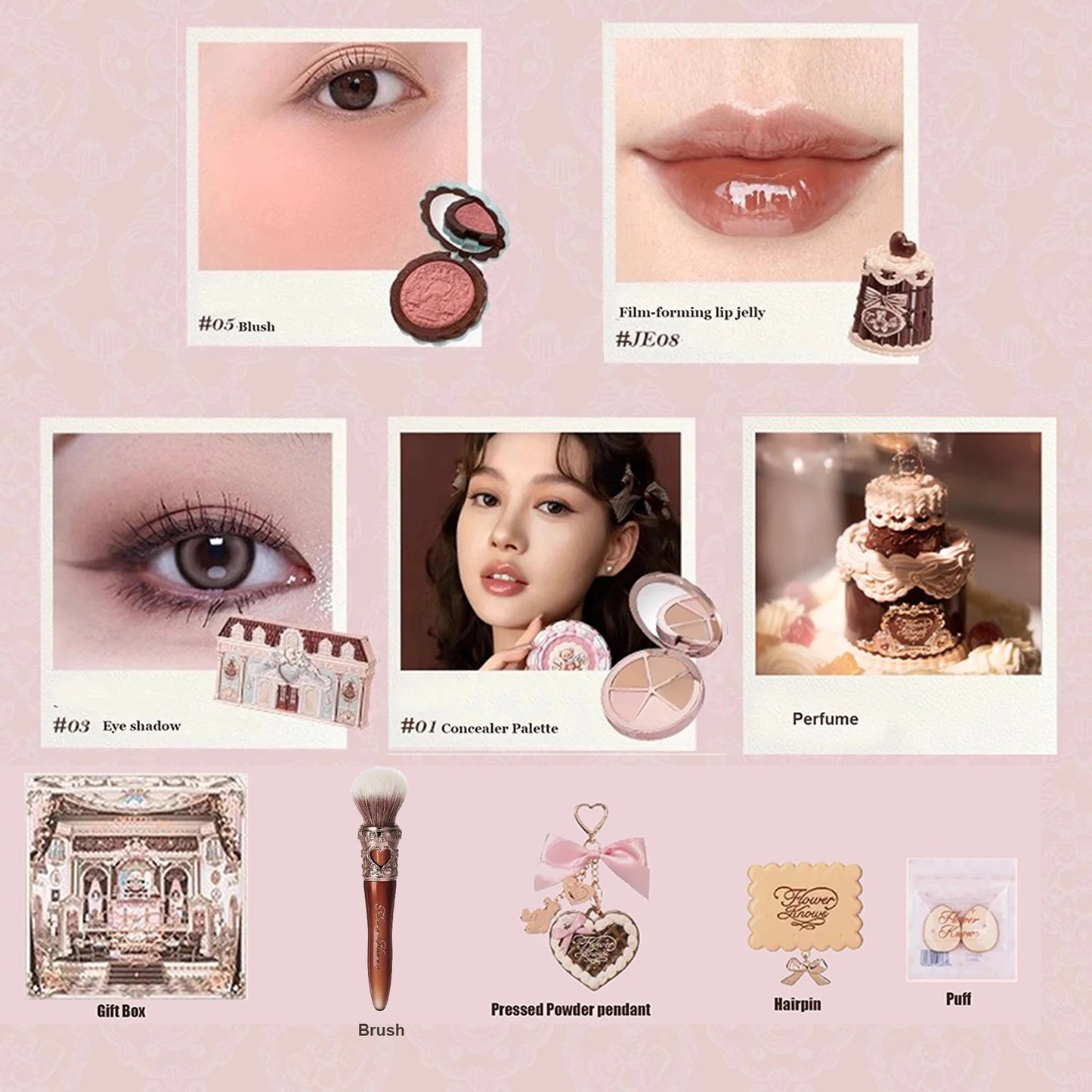 Flower Knows Sweetie Bear Makeup Box Set 10PCS Eyeshadow Blush Lip Kit