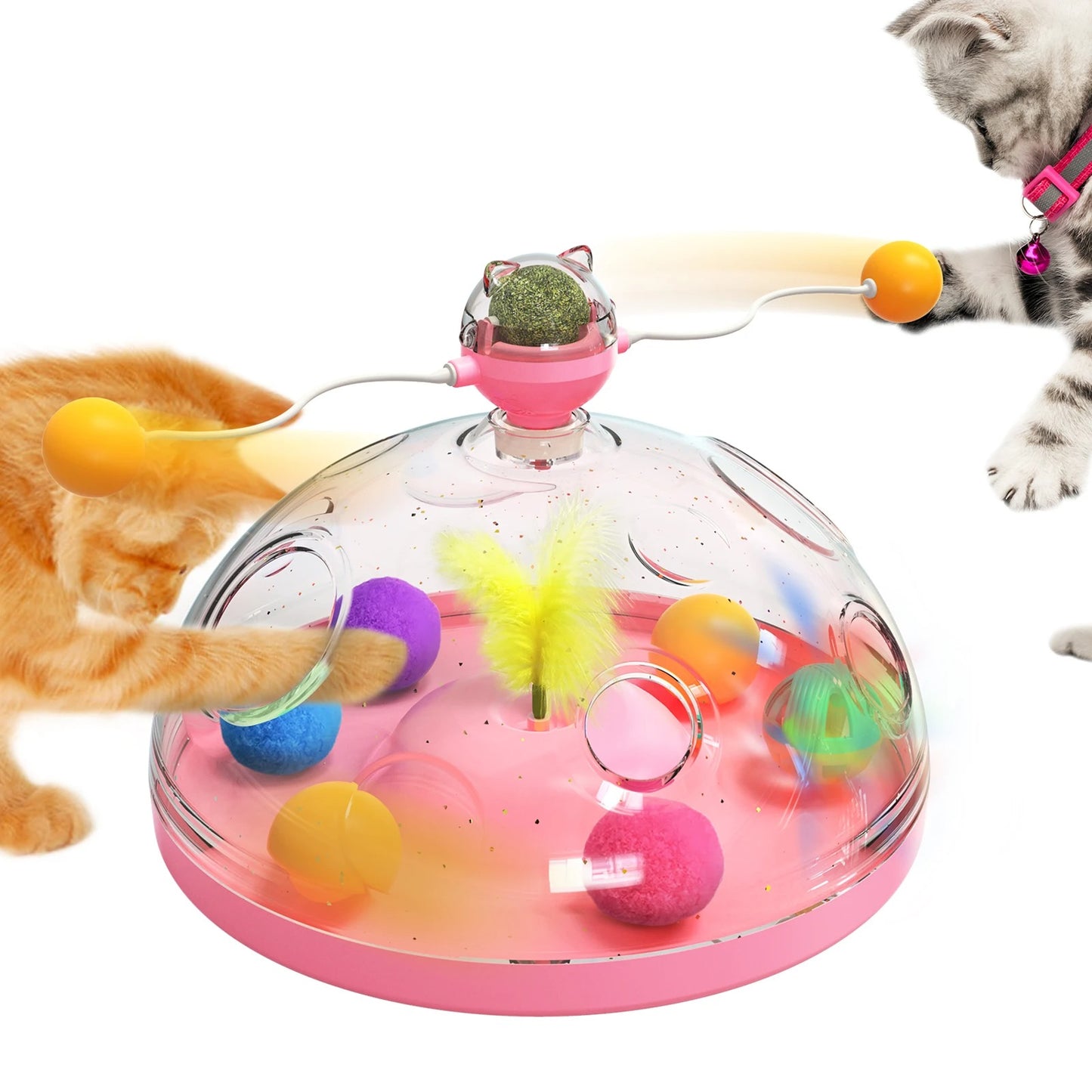 Cat Puzzle Toy Indoor Interactive Spinning Track Balls & Feather Teaser