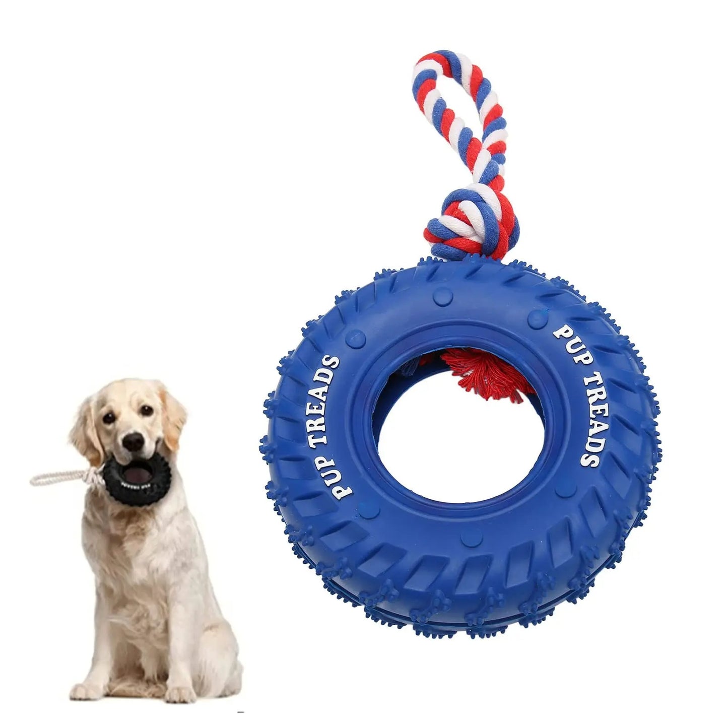 Heavy Duty Dog Chew Toy with Rubber Tire & Cotton Rope for Large Dogs