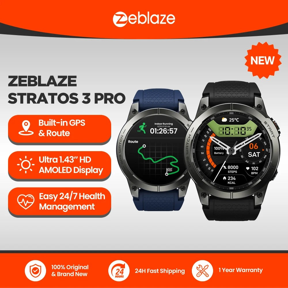 Zeblaze Stratos 3 Pro GPS Smart Watch AMOLED Bluetooth Calls Sports Watch