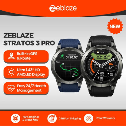 Zeblaze Stratos 3 Pro GPS Smart Watch AMOLED Bluetooth Calls Sports Watch