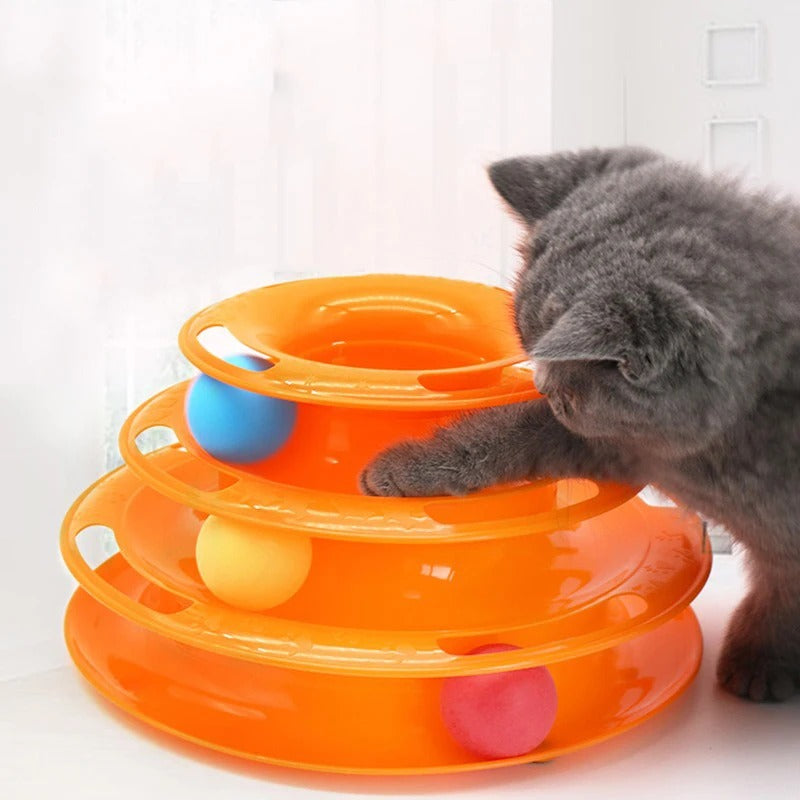 3 Layer Cat Toy Ball Track Tower Interactive Turntable Pet Play Toy