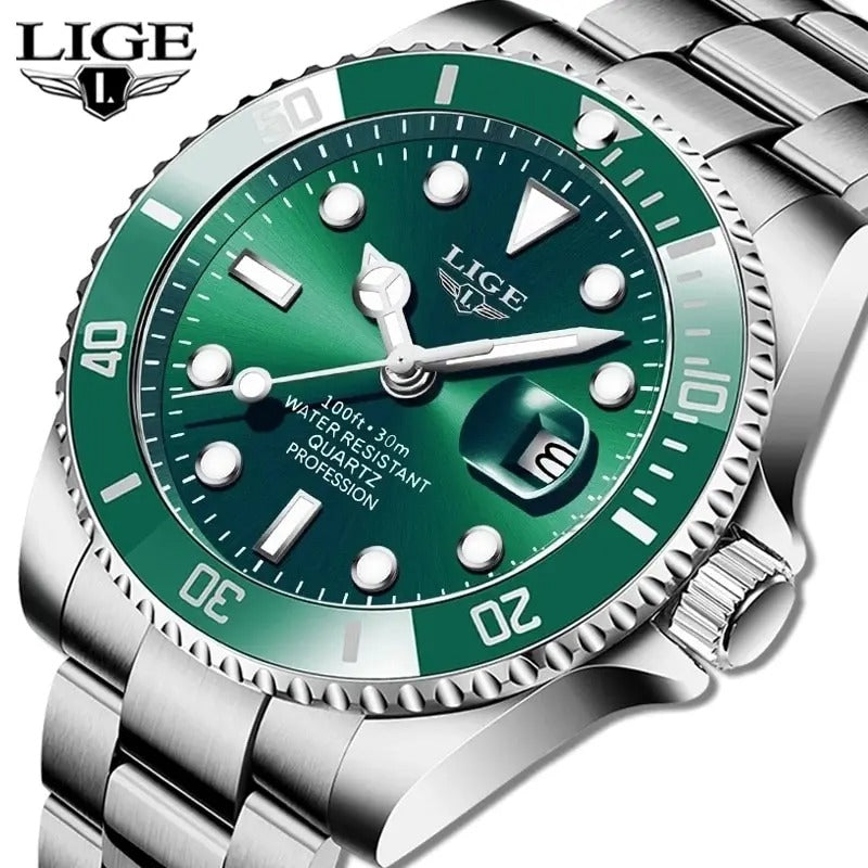 LIGE Men’s Luxury Diver Watch 30ATM Waterproof Quartz Sport Date Watch