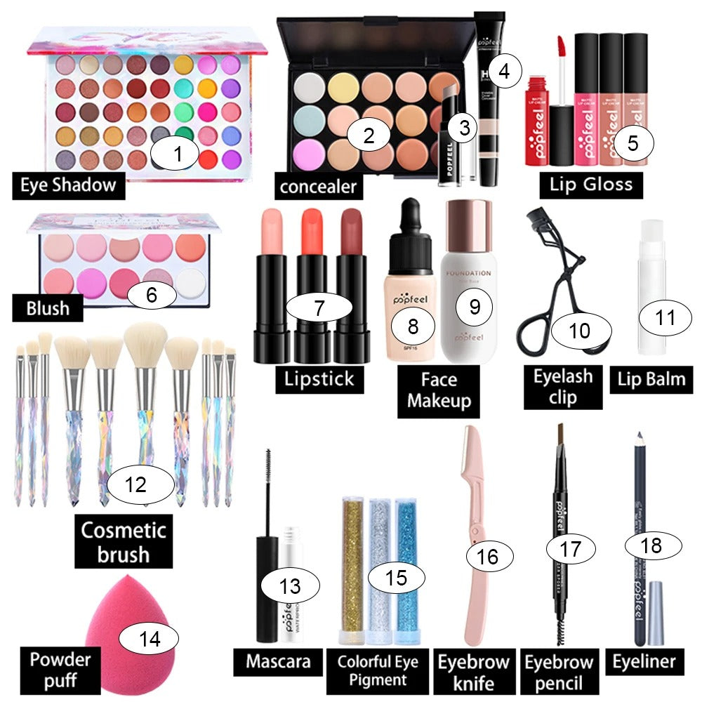 POPFEEL All In One Makeup Kit Eyebrow Eyeliner Eyeshadow Full Set