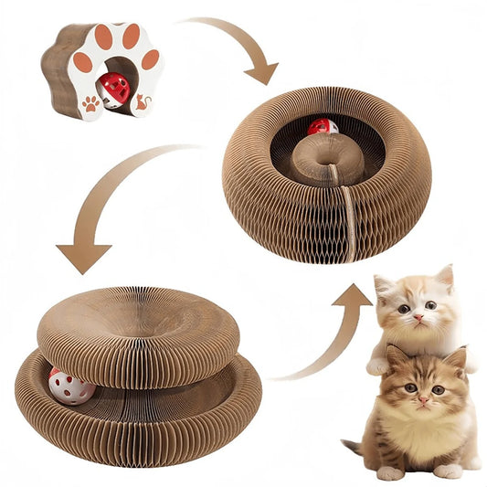 Foldable Cat Scratcher Cardboard Toy with Bell Catnip Multi Level Claw