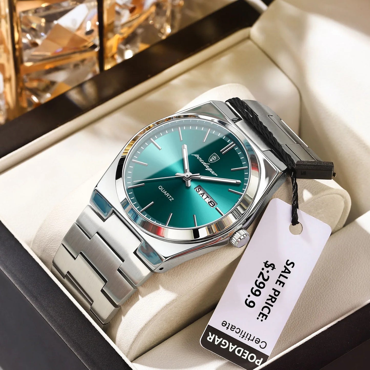 POEDAGAR Men’s Luxury Quartz Watch Stainless Steel Waterproof Luminous Date