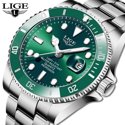 LIGE Men’s Luxury Diver Watch 30ATM Waterproof Quartz Sport Date Watch