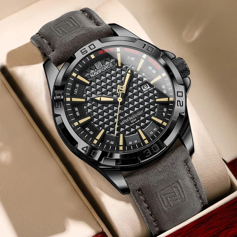 NAVIFORCE Men’s Military Quartz Watch Leather Waterproof Calendar Sport Watch
