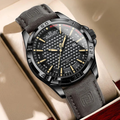 NAVIFORCE Men’s Military Quartz Watch Leather Waterproof Calendar Sport Watch