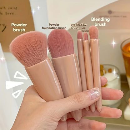 5Pcs Portable Makeup Brush Set with Mirror Foldable Travel Mini Kit