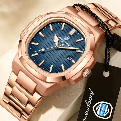 Men’s Waterproof Stainless Steel Quartz Watch Luminous Date Week Display