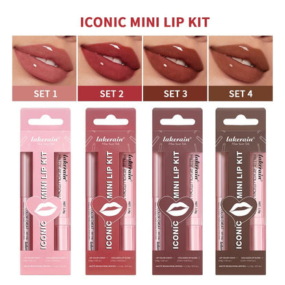 3PCS Lip Liner Lipstick Gloss Set Waterproof Long Lasting Matte Mini Kit