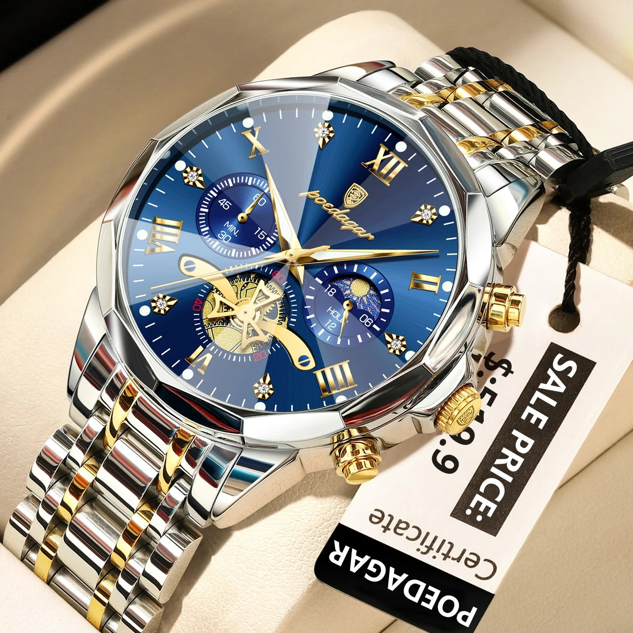 POEDAGAR Luxury Men’s Chronograph Watch Waterproof Stainless Steel Quartz