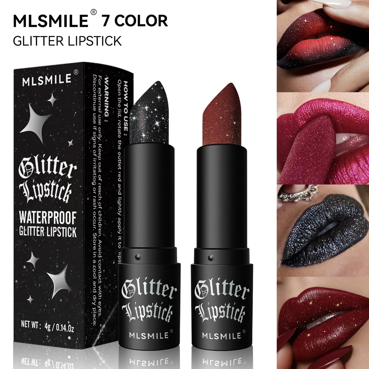 7 Colors Glitter Lipstick Waterproof Long Lasting Metallic Lip Gloss Set